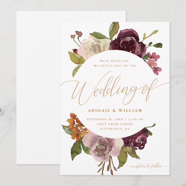 Söt Blommigt Ram med kalligrafi Bröllop Inbjudningar (Fram/baksida)