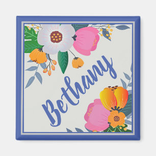 Söt Blommigt Ram Personlig Magnet