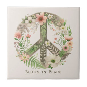 Söt Blommigt Retro "Bloom in Peace"-Fredsteckenet Kakelplatta