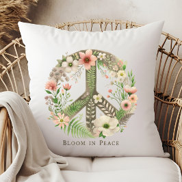 Söt Blommigt Retro "Bloom in Peace"-Fredsteckenet Kudde