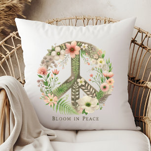 Söt Blommigt Retro "Bloom in Peace"-Fredsteckenet Kudde