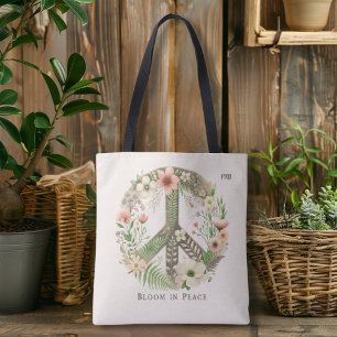 Söt Blommigt Retro "Bloom in Peace"-Fredsteckenet Tygkasse