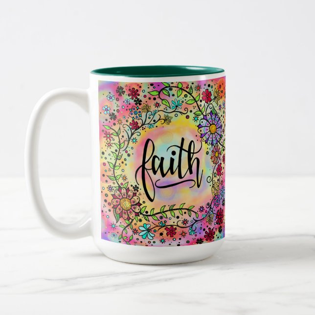 Söt Blommigt Rosa FAITH-inspiration Två-Tonad Mugg (Vänster)