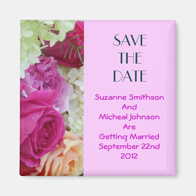 Söt Blommigt Rosa Flowers Save Date Bröllop Magnet (Framsidan)