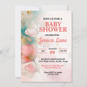 Söt Blommigt Rosa Girl Baby Shower Inbjudningar