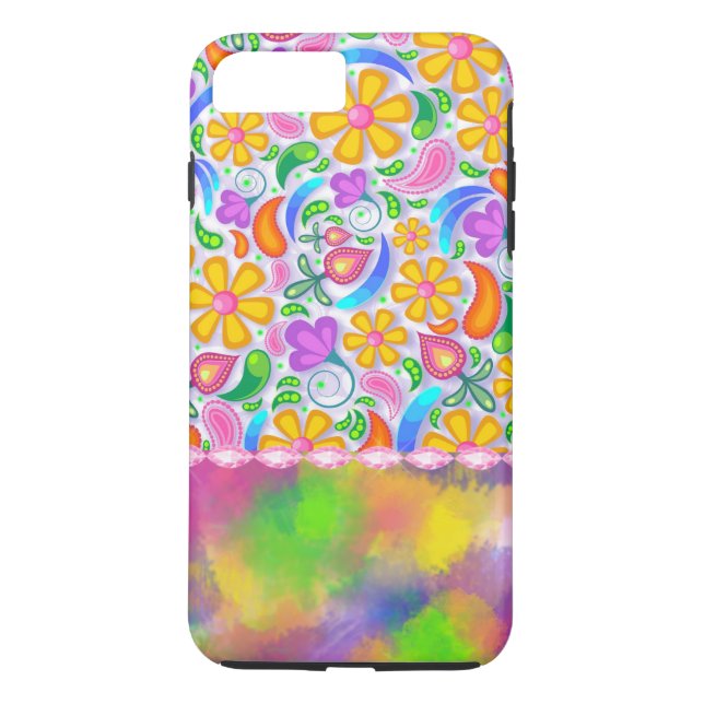 Söt Blommigt Rosa Grönt Girly Cute Bright Case-Mate iPhone Skal (Baksida)