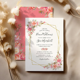 Söt Blommigt Rosa Guld Ram Bröllop Inbjudningar