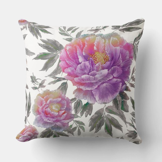 Söt Blommigt Rosa/Lila vattenfärgsfyllning Kudde (Framsida)
