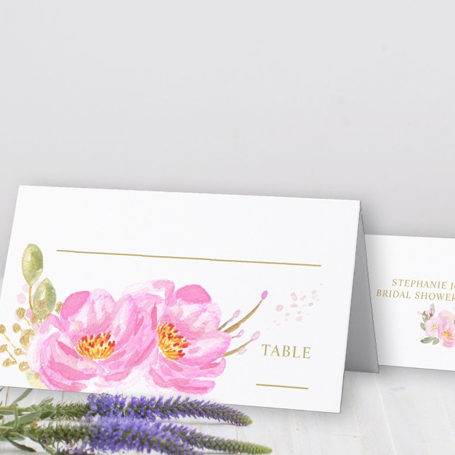 Söt Blommigt Rosa och Guld-mappat platskort Placeringskort (Table Place Cards from my Pink and Gold Watercolor Floral Collection)