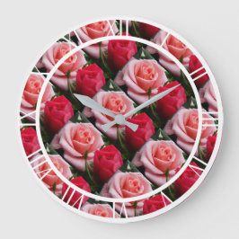 Söt Blommigt Rosa Röd ros Mönster Larme Wall Stor Klocka