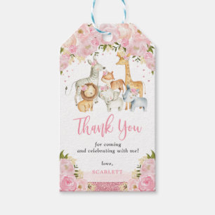 Söt Blommigt Safari Jungle Animals Baby Shower Presentetikett