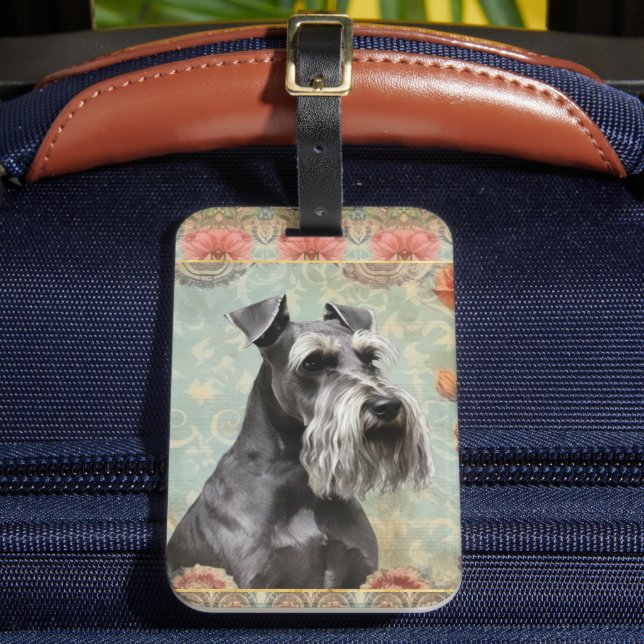 Söt Blommigt Schnauzer Bagagebricka (Framsida Insitu 2)