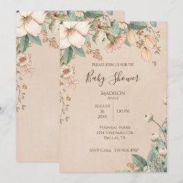 Söt Blommigt Script Elegant Kön Neutral Baby Inbjudningar