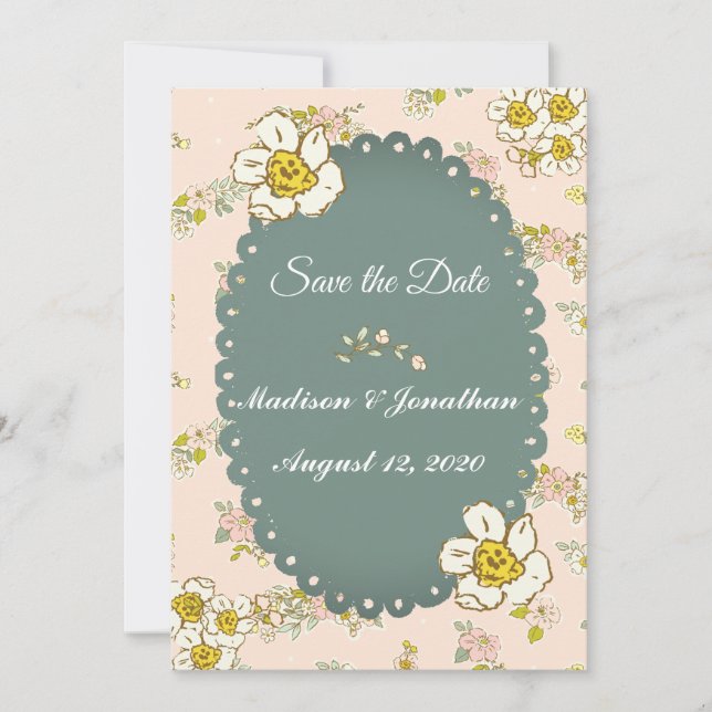 Söt Blommigt Script Pastel Rosa Romantic Spara Datumet (Framsida)