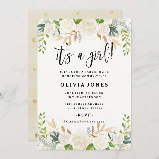 Söt Blommigt sin inbjudan till en liten babystövel (Fram/baksida)