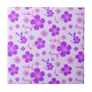 Söt Blommigt Skriv ut Lila och Rosa på Lavender Kakelplatta