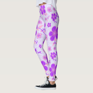 Söt Blommigt Skriv ut Lila och Rosa på Lavender Leggings