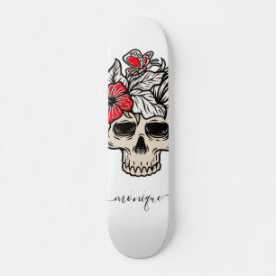Söt Blommigt Skull Gothic Skeleton Trendig Namn Mini Skateboard Bräda 18,5 Cm