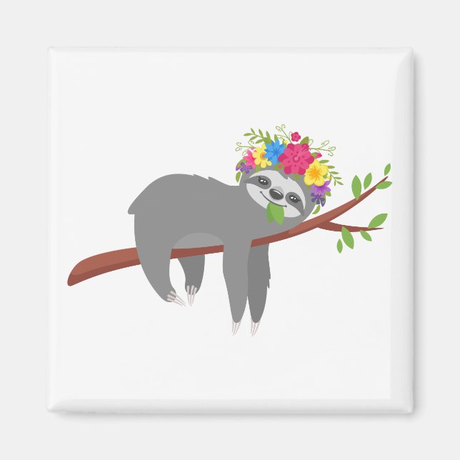 Söt Blommigt Sloth Magnet (Framsidan)