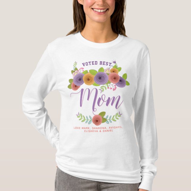 Söt Blommigt som röstade bäst Mamma Mors dag T Shirt (Framsida)