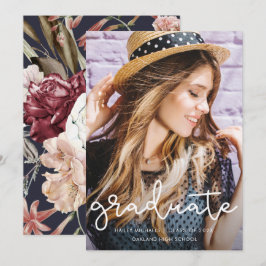 Söt Blommigt Studenten Blue Photo Notice Meddelande