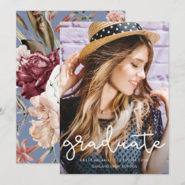 Söt Blommigt Studenten Dusty Blue Photo Meddelande