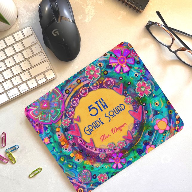 Söt Blommigt Teacher Squad Personlig Musmatta (Skapare uppladdad)