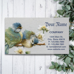 Söt blommigt teal mint grönt embroidery bird visitkort