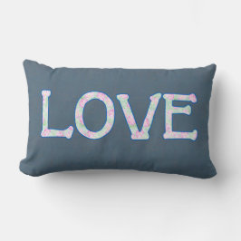 Söt Blommigt Text Kärlek på Denim Blue Background Lumbarkudde