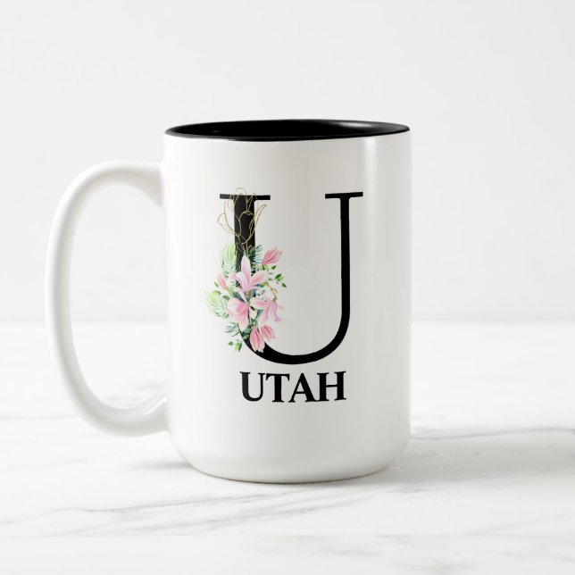 Söt Blommigt U monogrammat alfabet Två-Tonad Mugg (Vänster)