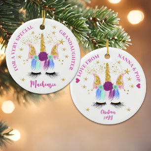Söt Blommigt Unicorn Julgransprydnad Keramik