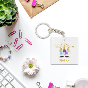 Söt Blommigt Unicorn Keychain