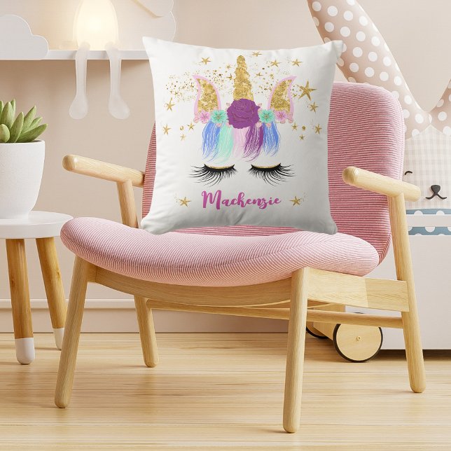 Söt Blommigt Unicorn Kudde (Pretty Floral Unicorn Throw Pillow)