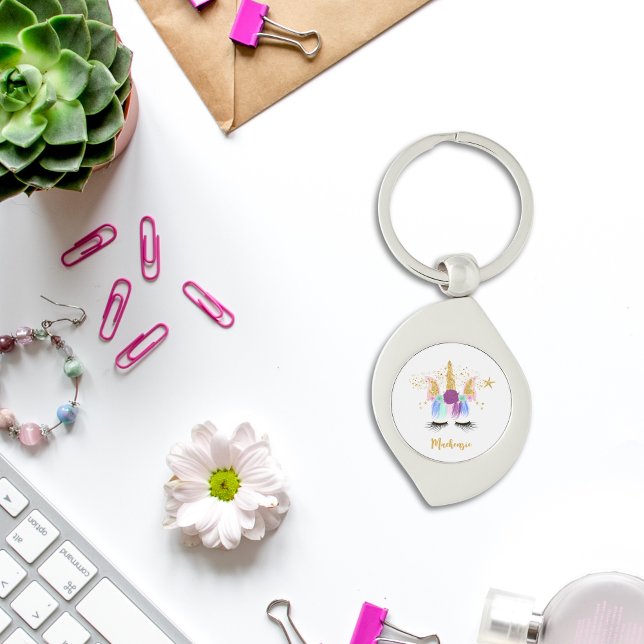Söt Blommigt Unicorn Metall Keychain Swirl Silverfärgad Nyckelring (Pretty Floral Unicorn Metal Keychain)