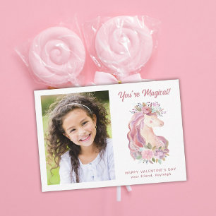 Söt Blommigt Unicorn Photo Classroom Valentine Anteckningskort