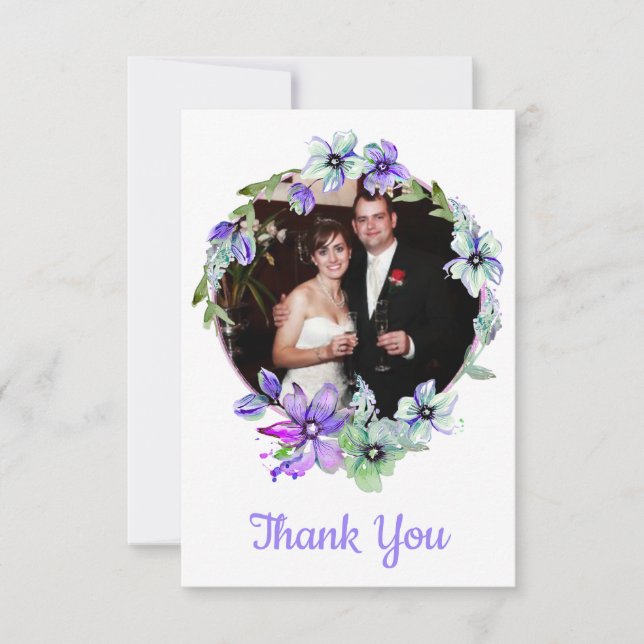 Söt Blommigt Utandning Monogrammad Bröllop Tack Kort (Framsida)