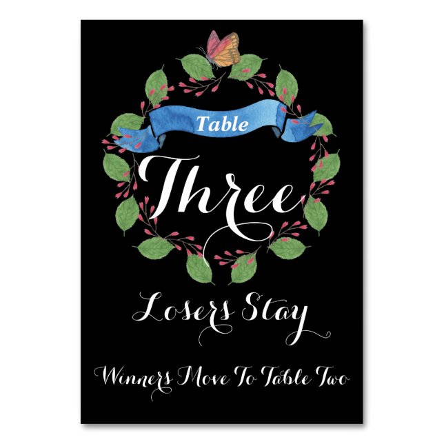 Söt Blommigt Utandningskort Bunco Bord nr 3 Bordsnummer (Framsidan)