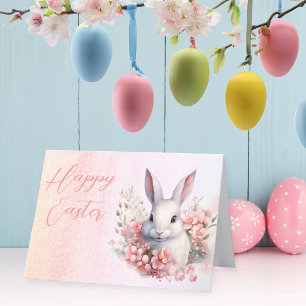 Söt Blommigt Vattenfärg Påskhare Glad påsk Helgkort