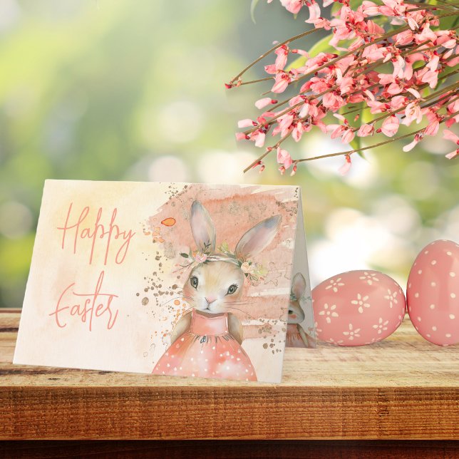 Söt Blommigt Vattenfärg Påskhare Glad påsk Helgkort (Sweet Floral Watercolor Easter Bunny Happy Easter Holiday Folded Card)