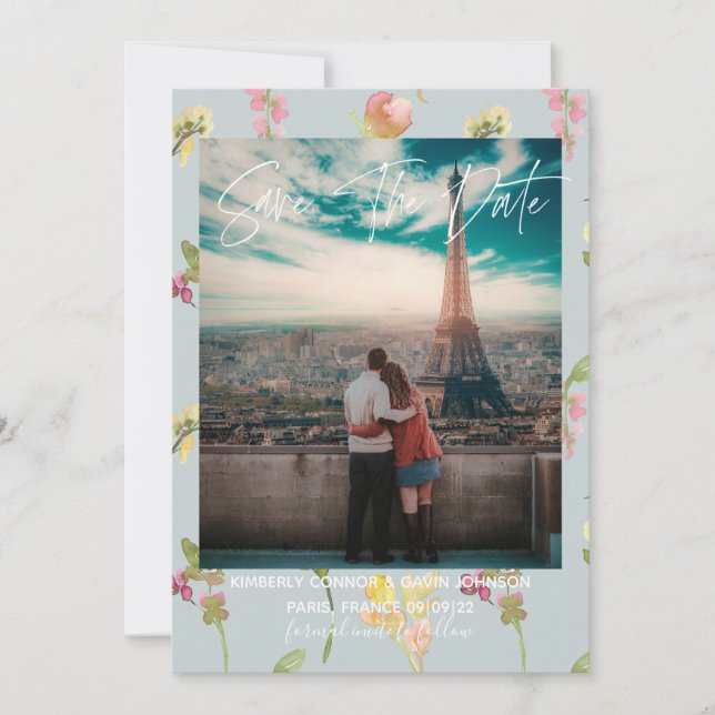 Söt Blommigt Vattenfärg | Spara datum Spara Datumet (Framsida)