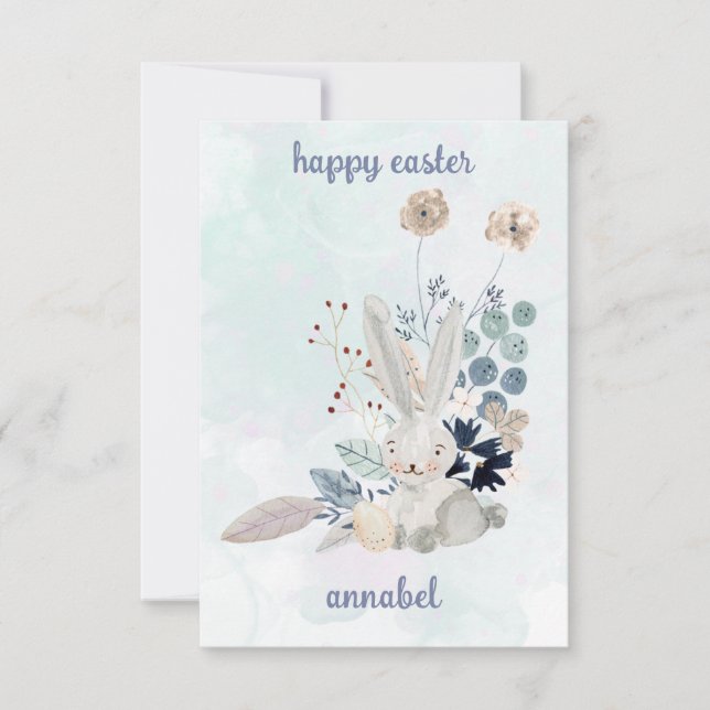 Söt blommigt vintage påskhare-Glad påsk Anteckningskort (Framsida)