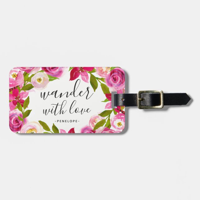 Söt Blommigt Wander med Kärlek Luggage Tag Bagagebricka (Horisontell Framsida)