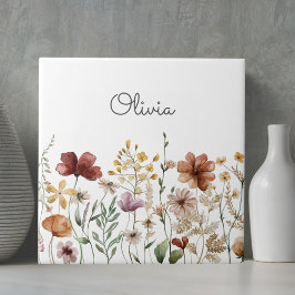 Söt Blommigt Watercolor Wildblomma Garden Kakelplatta