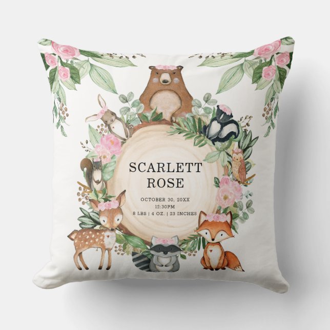 Söt Blommigt Woodland Animals Girl Nursery Decor Kudde (Framsida)