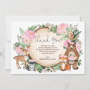 Söt Blommigt Woodland Girl Baby Shower Tack Kort
