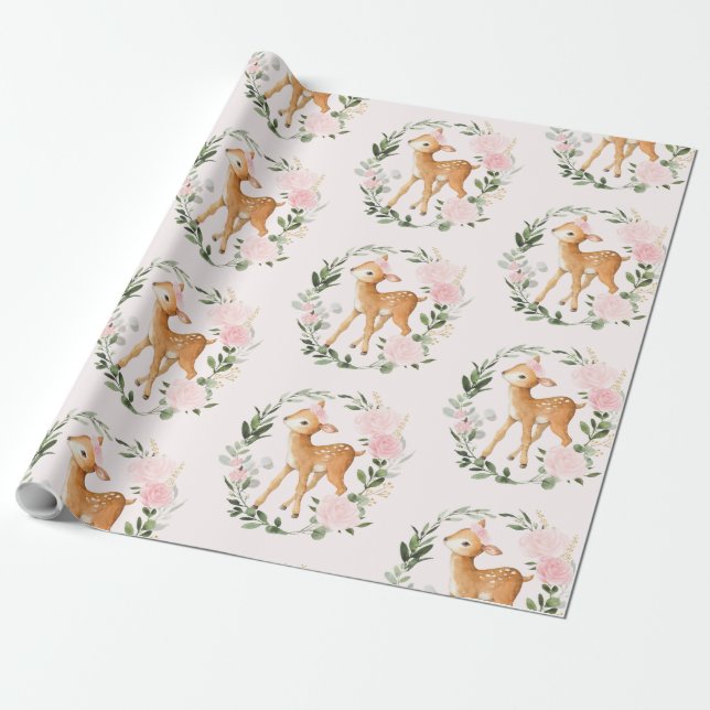 Söt  Blommigt Woodland Hjort Fawn Presentpapper (Utrullad)