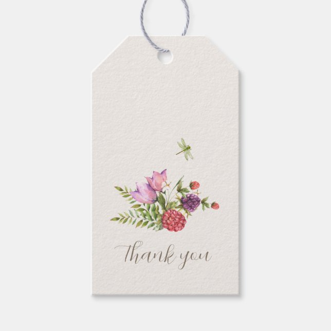 Söt Blommigt Woodland Tack Presentetikett (Framsidan)