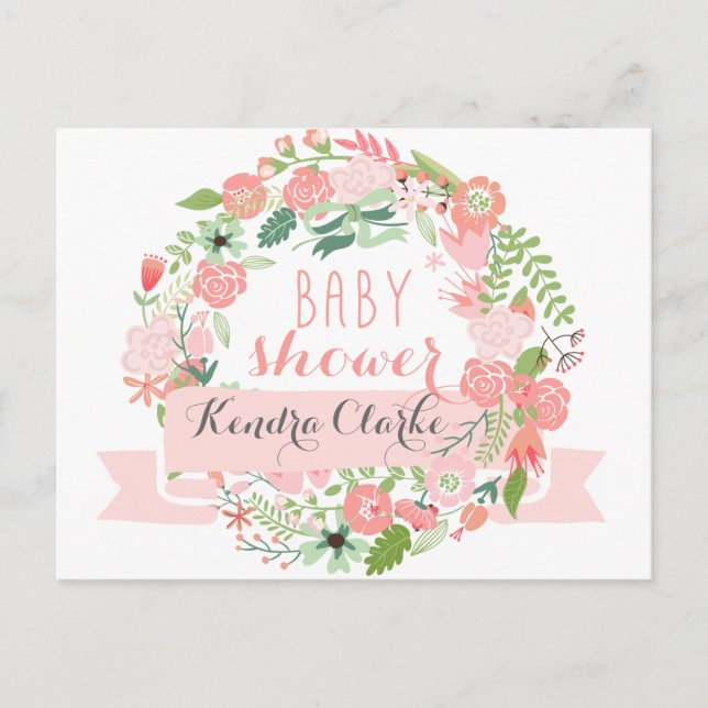 SÖT BLOMMIGT WREATH | BABY SHOWER-ANBUDSINFORDRAN INBJUDAN VYKORT (Framsida)