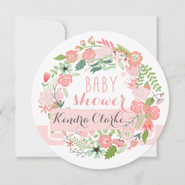 SÖT BLOMMIGT WREATH| BABY SHOWER INBJUDANDE INBJUDNINGAR (Framsida)