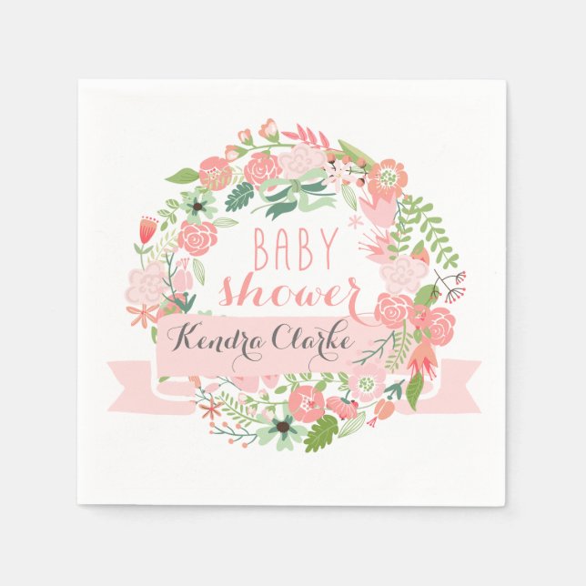 SÖT BLOMMIGT WREATH BABY SHOWER NAPKINS PAPPERSSERVETT (Framsidan)